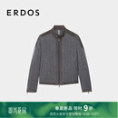 ERDOS男装毛绒棉服26年早春新品针梭拼接小羊皮机车夹克版外套 水泥灰 2XL 185/104A