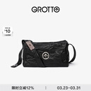 GROTTO个乐黑石包经典大容量植鞣绵羊皮单肩斜挎通勤软包男女款礼物 黑石M（银标）