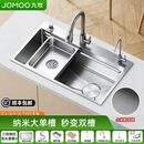 九牧（JOMOO）水槽加厚SUS304不锈钢纳米抗菌防油污手工大单槽厨房洗菜盆洗碗池 抽拉龙头套餐+净水龙头+皂液器 68*45cm【需要左排水联系客服】