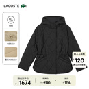 LACOSTE法国鳄鱼女装25秋冬新款菱形绗缝连帽棉服外套|BF2493 031/黑色 M 38