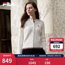 FILA 斐乐官方女士编织外套2026春新款时尚休闲织带麻花毛衣开衫 云菇白-WT M 165/84A/M