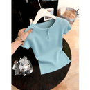 夏季新款韩版时尚气质减龄百搭洋气短袖针织衫T恤小衫女装JL 蓝色 L 100-115斤