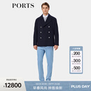 PORTS宝姿男装2025秋季新品大翻领双排扣短款大衣 夜空蓝 2XL