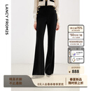 朗姿【精英衣橱】复古高腰时尚显瘦微喇长裤秋季新款高级感西装裤女 黑色 L