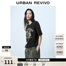 UR2026夏季新款女装美式复古印花圆领短袖T恤UYY460070+ 正黑 M