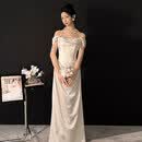 DUTRIEUX西太后轻婚纱新款一字肩缎面出门纱小个子感新娘结婚礼服 白色 L