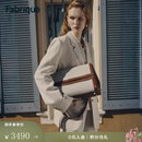 Fabrique【蔡文静同款】 纳帕牛皮拼接帆布配肩带双翻盖公文包 - 中号 金棕/米白 M