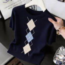 【早春特惠】菱格圆领冰丝上衣女2026夏法式复古时尚小众针织衫 黑色 XL 建议110-130