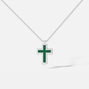 apm圆形耳钉女简约气质小众轻奢感耳饰耳环送人感生日礼物毛衣链 绿色密镶十字架可调节项链