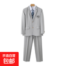 日系学院风dk制服西服两件套装宽松痞帅春秋季jk学生班服徽章西服 浅灰色 S