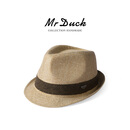 Mr DUCK夏季卷边小礼帽 透气防晒遮阳草帽 复古潮流显年轻高端男士绅士帽 米其色(透气防晒）-MS13014 M (适合56-57cm头围)