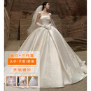 DUTRIEUX抹胸缎面婚纱新款新娘主纱质感女复古在逃公主出门纱礼服 白色齐地款《婚纱加三件套》 2XL
