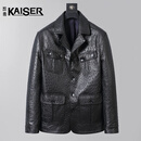 凯撒（KAISER）凯撒进口鸵鸟皮真皮皮衣男私人订制鸵鸟皮夹克外套男装商务款皮衣 黑色 私人订制不退不换 2XL