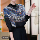 春秋爆款年轻半高领T恤卫衣宽松长袖大码妈妈装减龄遮肚子上衣女 蓝色 L 【建议100-115斤】