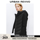 UR2026春季新款女装简约气质拼接绗缝连帽拉链棉服UWM150048 黑色 S