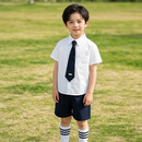 GOKU男童学院风套装小主持人礼服夏季儿童西装演出服六一幼儿园毕业照 白色衬衫+藏青裤子+领带 送袜子 130 建议体重46-54斤