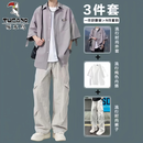 啄木鸟（TUCANO）夏季男士短袖冰丝衬衫三件套青少年帅气潮流休闲套装酷帅穿搭 【灰色衬衫+短T白+休闲裤浅灰】三件套 XL 【120-140斤】
