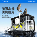 渔之源 活鱼桶鱼箱钓鱼桶鱼笼装鱼箱折叠水桶透明桶50藏蓝+氧气泵
