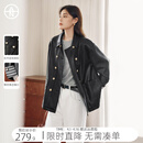 对白（DUIBAI）【AN大码系列】巴恩风皮衣外套春季胖mm新款复古宽松pu皮夹克上衣 静谧黑 M 建议体重110-125