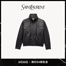 YSL圣罗兰 女士压纹羊皮革飞行员夹克黑色 黑色 38