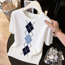 【早春特惠】菱格圆领冰丝上衣女2026夏法式复古时尚小众针织衫 白色 XL 建议110-130