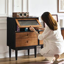 和谐都匠法式复古实木斗柜卧室中古风储物收纳柜小户型家用边柜拼色床尾柜 时曼百灵边柜 胡桃色+黑色