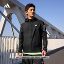 adidas防风跑步运动修身连帽夹克外套男装秋季阿迪达斯 黑色   XL