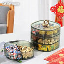 百草园糖果盒果盘瓜子干果坚果水果盘分格零食收纳盒客厅轻奢绿三层带盖