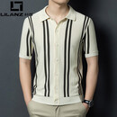 利郎夏季男士针织衫翻领短袖开衫新款条纹时尚高级感韩版潮流外穿上衣 旗舰官方白色   4XL 130/190