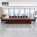 信森冠会议桌长桌实木多层板贴皮会议桌洽谈桌会议室椭圆形8米含24椅 红棕色7米22椅