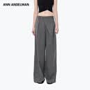 ANN ANDELMAN不规则前片交叉褶皱西裤阔腿宽松简约通勤休闲裤 灰色 XS