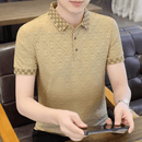夏季新款高档男士短袖t恤中年翻领商务休闲时尚POLO杉 卡其色 XL 130-145斤