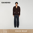 SANDRO季末6折2025秋冬男装法式花朵图案深棕色绵羊毛针织开衫 70/巧克力色 M