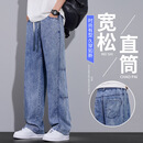春夏季超薄工装牛仔裤美式潮牌阔腿百搭休闲裤直筒宽松垂顺裤sph 牛仔蓝 XL 建议130-150斤