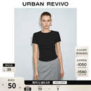 UR秋季新款女装时尚修身褶皱收腰圆领短袖T恤UWM450063 黑色 S