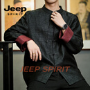 JEEP SPIRIT唐装男中国风男装春季中式立领提花外套男复古盘扣夹克 黑色 L (170) 115 - 130 斤