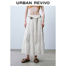 UR2026夏季新款女装休闲百搭日常拼接褶皱宽松半裙UYL560023+# 本白 S