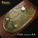 奈维斯汀 玉石茶盘天然古青玉石茶台高端手工雕刻茶托盘家用带排水茶盘 莲莲有鱼茶盘92*56*3.5cm