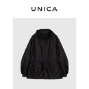 UNICA/进口0压感羊皮轻薄纸感_可调节收腰可收纳连帽夹克外套 【 纸片黑 】0压感进口羊皮 M 【现货48小时发】