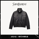 YSL圣罗兰 女士压纹羊皮革飞行员夹克黑色 黑色 38