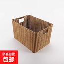 草编收纳筐日式仿藤收纳箱卧室客厅转角玩具衣物编织收纳篮储物筐 【卡其色大号】塑编款 44 * 30 * 28cm