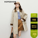 红袖日系卡其风衣春季新款女装插肩宽松显瘦撞色翻领高级感气质长外套 卡其038 S