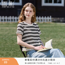 香影流苏条纹黑色t恤女短袖2026夏装新款宽松休闲风正肩圆领上衣 黑色 M 160/84A/95-110斤