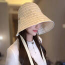 【轻奢品质】防晒遮阳帽女夏条纹渔夫帽户外显脸小太阳帽时尚z 奶油米【条纹系带款】