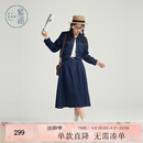 紫涵复古牛仔套装秋设计感短外套中长款a字裙两件套 深牛仔蓝 M