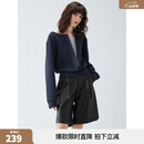 ELLE藏青色假两件卫衣女2026春季新款洋气宽松拼接设计感上衣外套 藏青 M