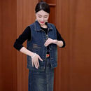 牛仔马甲女春秋新款修身显瘦洋气休闲小个子短款无袖坎肩背心上衣 蓝色 XL 115-125斤