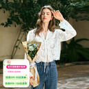 Olrain欧芮儿奶白色雪纺衫女春季新款镂空蕾丝花边长袖衬衫空调衫 奶油白 M