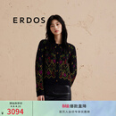 ERDOS 圆领双提宽松针织毛衣复古繁花加厚开衫女羊绒衫 黑 XL 175/92A