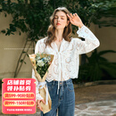 Olrain欧芮儿奶白色雪纺衫女春季新款镂空蕾丝花边长袖衬衫空调衫 奶油白 S